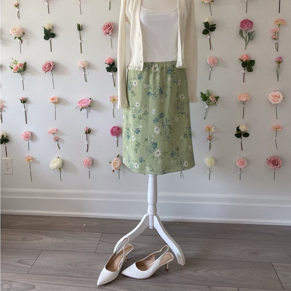 Vintage Green Floral Midi Skirt
